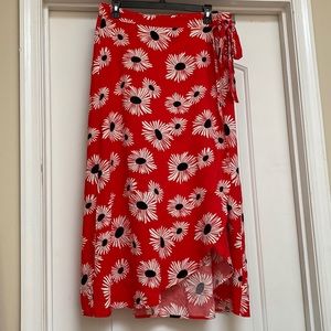 Anthropologie red floral wrap skirt. Size large